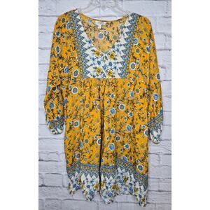 Umgee Dress Womens Small Yellow Floral Boho Hippie Garden Party Colorful